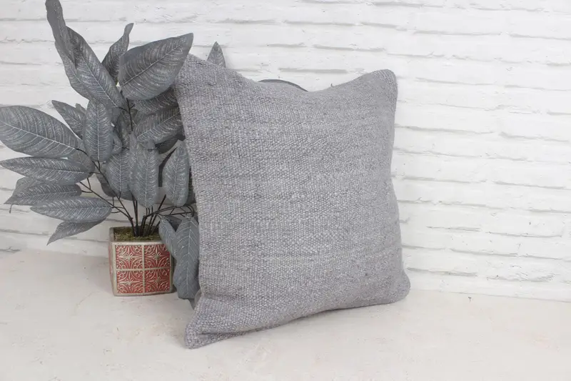 Ethnical Kilim Rug Pillow, Pillow Cover, Kilim Pillow, Kilim Pillow Cover, 20x20 Gray Pillow Cover - 3