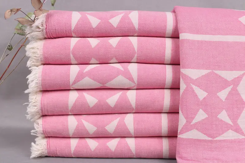 Personalized Turkish Towel Pink Peshtemal Compass Rose, 36x67 Inches