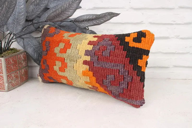 Cushion, Meditation Cushion, Kilim Cushion Sham, Sofa Pillow Cover, 8x16 Orange Pillow Cover, Handmade Kilim Cushion, Home Decor Pillow - 4