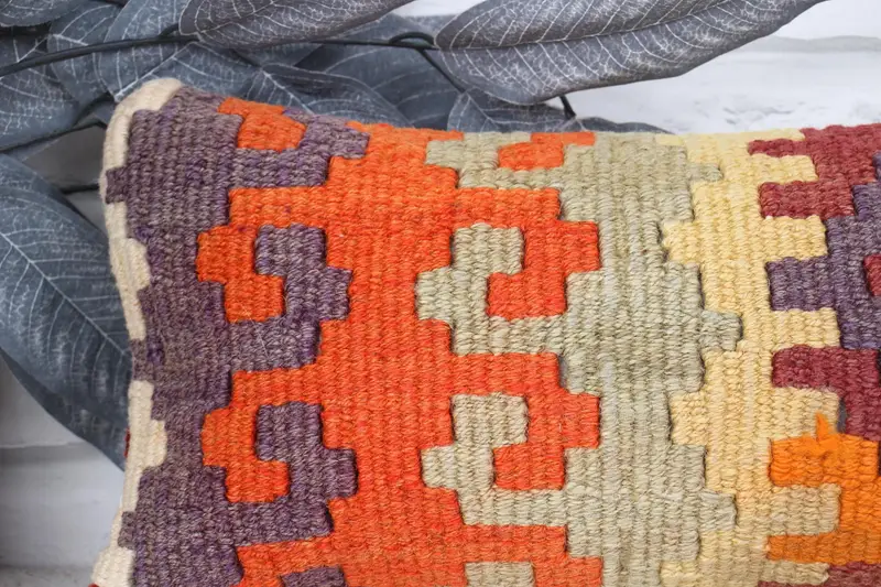 Cushion, Meditation Cushion, Kilim Cushion Sham, Sofa Pillow Cover, 8x16 Orange Pillow Cover, Handmade Kilim Cushion, Home Decor Pillow - 2