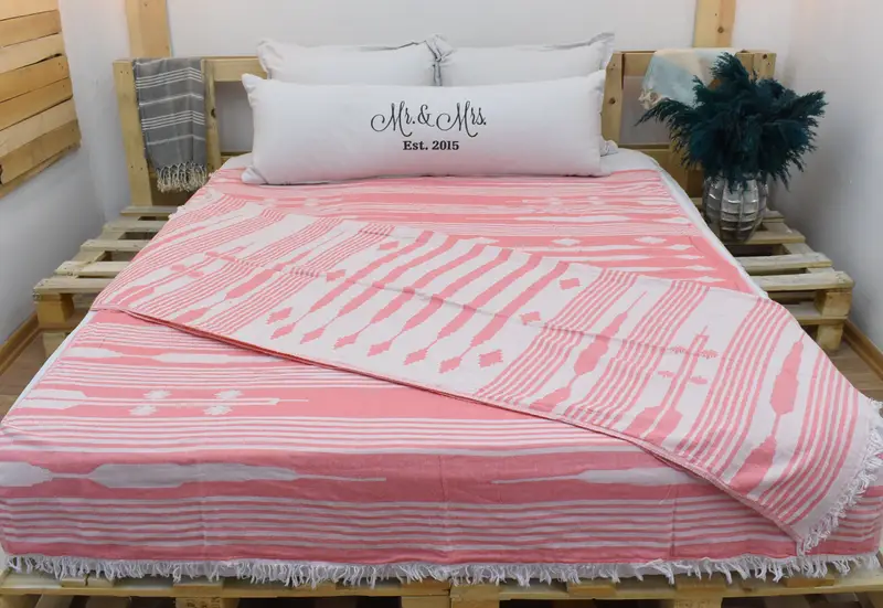 Wedding Favors, Woven Blanket, Bridesmaid Gift, Bachelorette Large Towel, Boho Throw Blankets, 84x60 Cotton Patterned Towel, Thanksgiving Tablecloth - 1