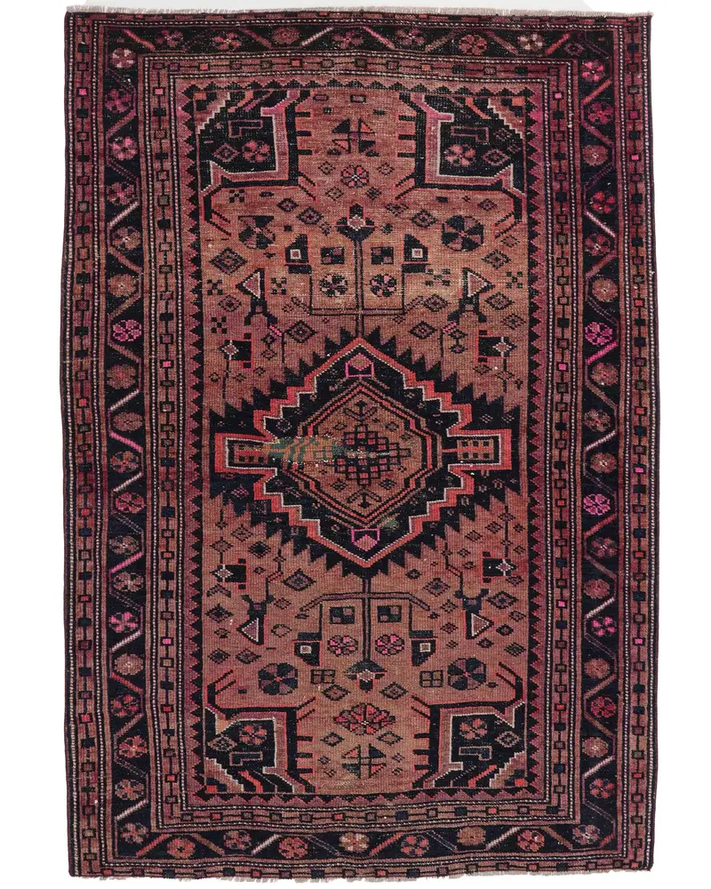Mavi ve Turuncu Halı, 4,5x6,6 ft Bitki ve Ağaç Tasarımı