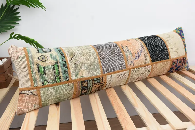 Vintage Kilim Pillow, Vintage Pillow, Lounge Throw Pillow Sham, Ottoman Cushion Cover, Turkish Kilim Pillow, 12x43 Green Pillow Case, Pillow Cover - 4