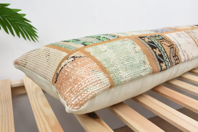 Vintage Kilim Pillow, Vintage Pillow, Lounge Throw Pillow Sham, Ottoman Cushion Cover, Turkish Kilim Pillow, 12x43 Green Pillow Case, Pillow Cover - 6