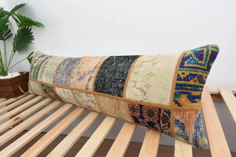Vintage Kilim Pillow, Vintage Pillow, Lounge Throw Pillow Sham, Ottoman Cushion Cover, Turkish Kilim Pillow, 12x43 Green Pillow Case, Pillow Cover - 5