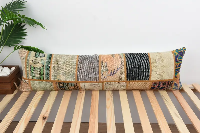 Vintage Kilim Pillow, Vintage Pillow, Lounge Throw Pillow Sham, Ottoman Cushion Cover, Turkish Kilim Pillow, 12x43 Green Pillow Case, Pillow Cover - 1