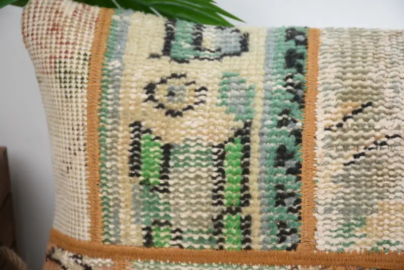 Vintage Kilim Pillow, Vintage Pillow, Lounge Throw Pillow Sham, Ottoman Cushion Cover, Turkish Kilim Pillow, 12x43 Green Pillow Case, Pillow Cover - 2