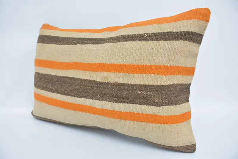 Ethnical Kilim Rug Pillow, Authentic Cushion Cover, Yoga Pillow Cover, 16x24 Beige Pillow Sham, Handmade Kilim Cushion, Home Decor Pillow, Pillow - 4