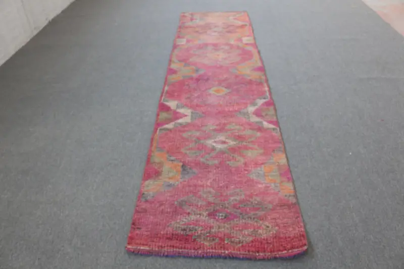 Pink & Orange Striped Rug, 2.6x10.6 ft Geometric Design