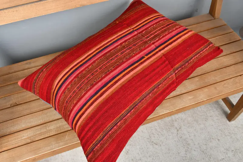 Pet Cushion Case, Antique Pillows, Boho Chic Pillow, Gift Pillow, Kilim Pillow Cover, Cushion Case, Bench Pillow Sham, 20x28 Red Pillow Cover - 2