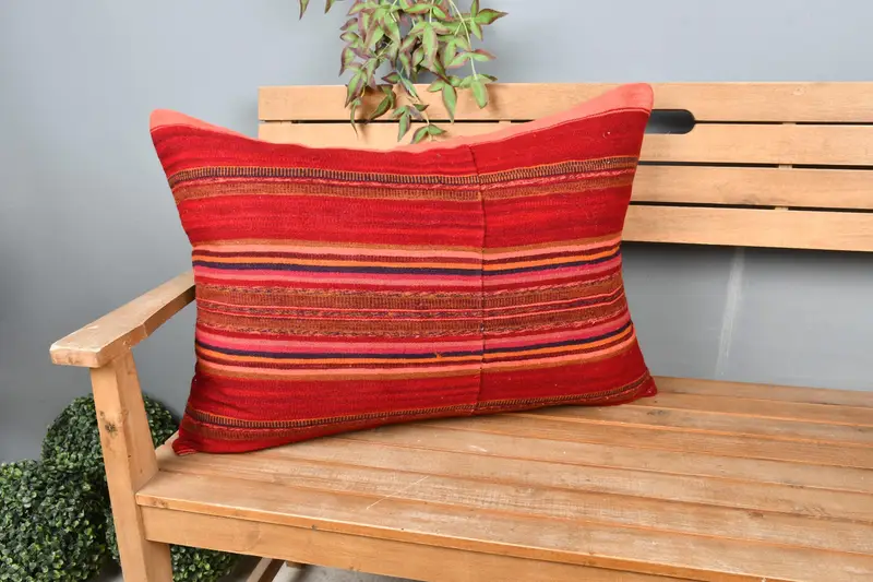 Pet Cushion Case, Antique Pillows, Boho Chic Pillow, Gift Pillow, Kilim Pillow Cover, Cushion Case, Bench Pillow Sham, 20x28 Red Pillow Cover - 1