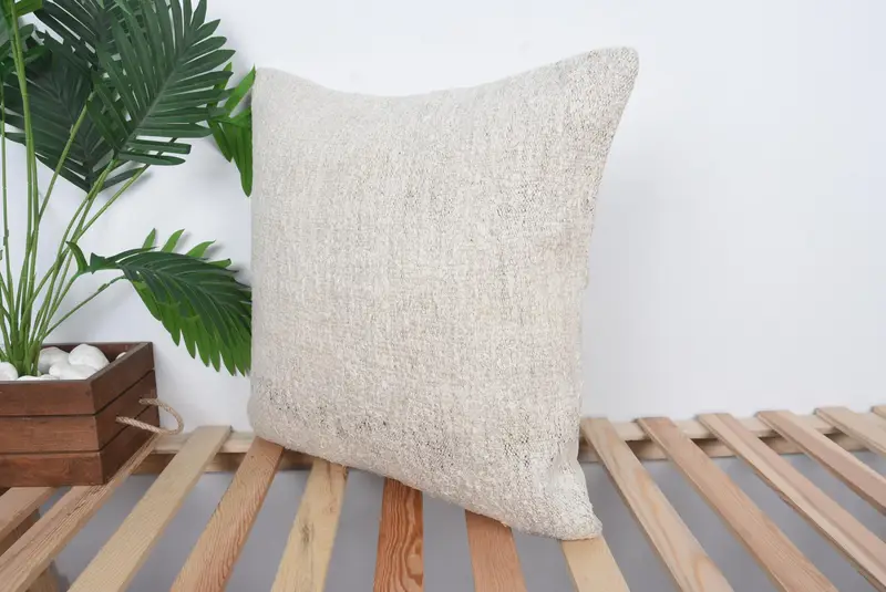 Outdoor Throw Pillow Sham, Antique Pillows, 20x20 Beige Cushion Case, Pillow Cover, Handmade Kilim Cushion, Home Decor Pillow - 5