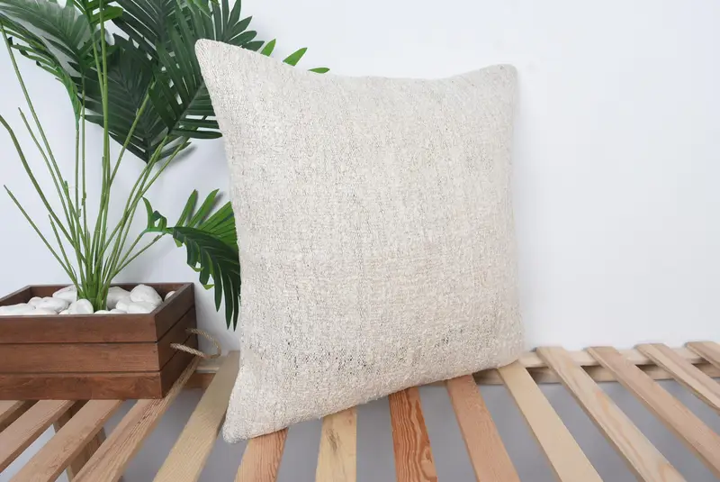 Outdoor Throw Pillow Sham, Antique Pillows, 20x20 Beige Cushion Case, Pillow Cover, Handmade Kilim Cushion, Home Decor Pillow - 4