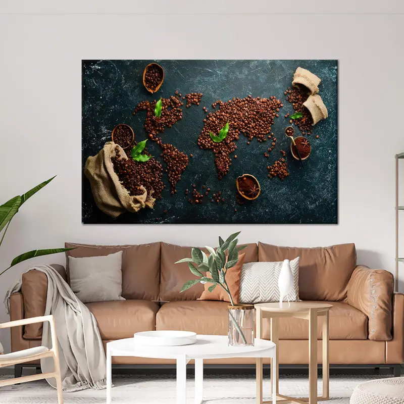 Artistic World Map Canvas: Elegant Coffee Lover Gift