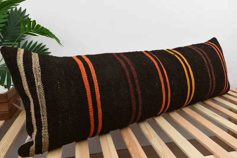 Indoor Cushion Case, Colorful Pillow, Throw Kilim Pillow, Home Decor Pillow, Pillow Case, 16x48 Brown Pillow Cover, Turkish Pillow - 4