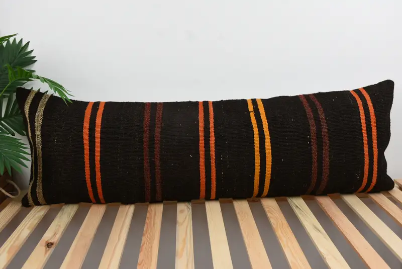 Indoor Cushion Case, Colorful Pillow, Throw Kilim Pillow, Home Decor Pillow, Pillow Case, 16x48 Brown Pillow Cover, Turkish Pillow - 1