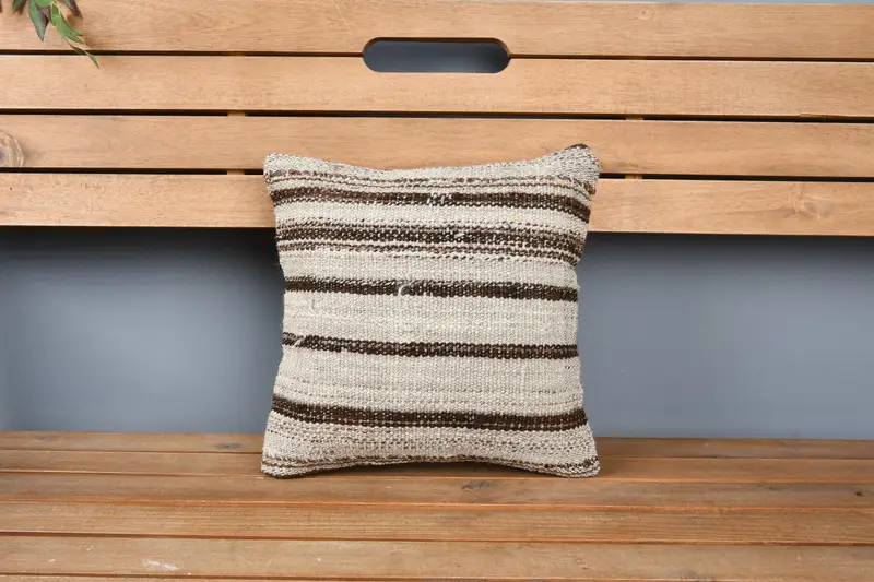 Cushion Case, Hippie Throw Pillow, 12x12 Beige Cushion, Vintage Kilim Pillow, Turkish Pillow, Traditional Cushion Case, Home Decor Pillow - 6
