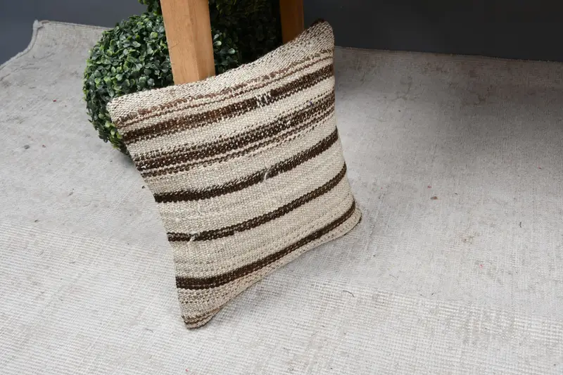Cushion Case, Hippie Throw Pillow, 12x12 Beige Cushion, Vintage Kilim Pillow, Turkish Pillow, Traditional Cushion Case, Home Decor Pillow - 7