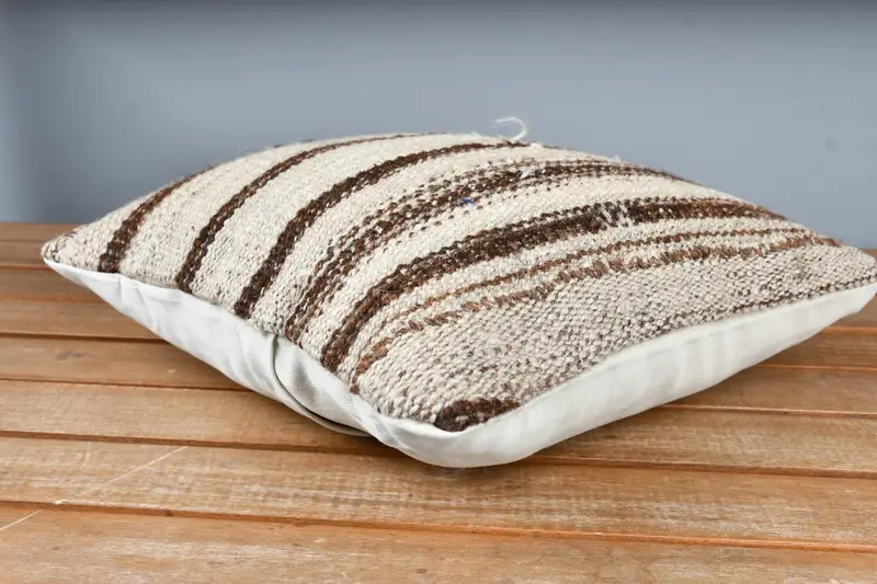 Cushion Case, Hippie Throw Pillow, 12x12 Beige Cushion, Vintage Kilim Pillow, Turkish Pillow, Traditional Cushion Case, Home Decor Pillow - 4