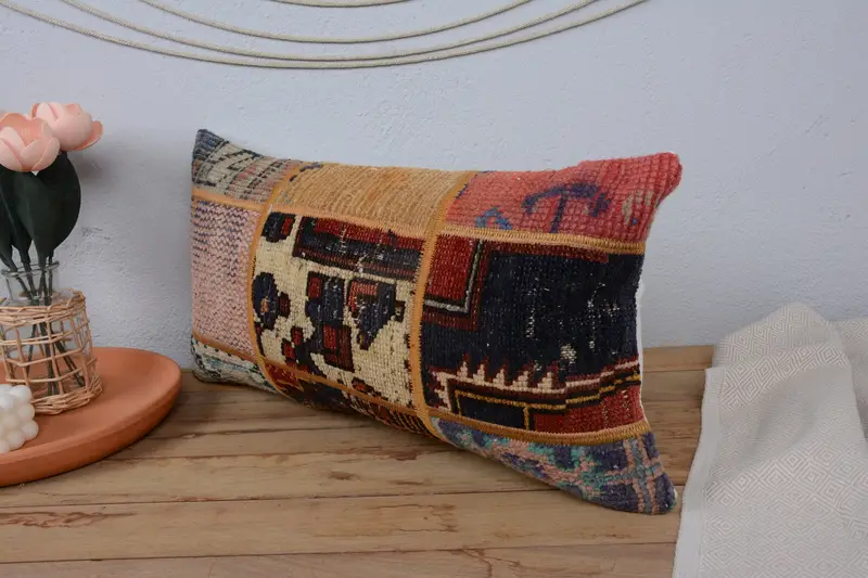 Decorative Throw Pillow, Pillow Sham, Turkish Pillow, Nomadic Pillow Sham, Vintage Kilim Throw Pillow, 12x24 Blue Pillow Case, Antique Pillows - 4