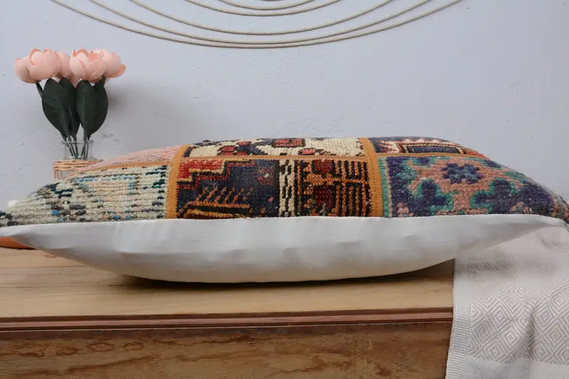 Decorative Throw Pillow, Pillow Sham, Turkish Pillow, Nomadic Pillow Sham, Vintage Kilim Throw Pillow, 12x24 Blue Pillow Case, Antique Pillows - 5