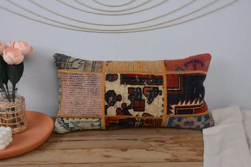 Decorative Throw Pillow, Pillow Sham, Turkish Pillow, Nomadic Pillow Sham, Vintage Kilim Throw Pillow, 12x24 Blue Pillow Case, Antique Pillows - 2
