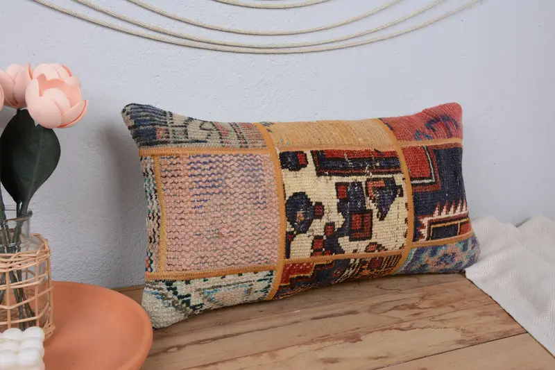 Decorative Throw Pillow, Pillow Sham, Turkish Pillow, Nomadic Pillow Sham, Vintage Kilim Throw Pillow, 12x24 Blue Pillow Case, Antique Pillows - 1