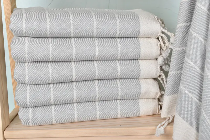 Custom Beach Towel Personalized Light Gray Herringbone, 40x71 Inches