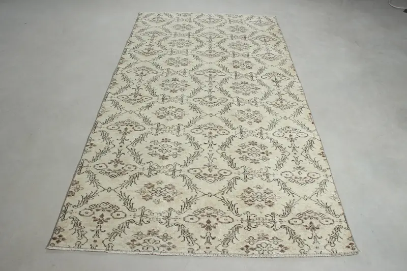 Elegant Beige & Brown Rug, 4,3x8,1 ft Abstract Design