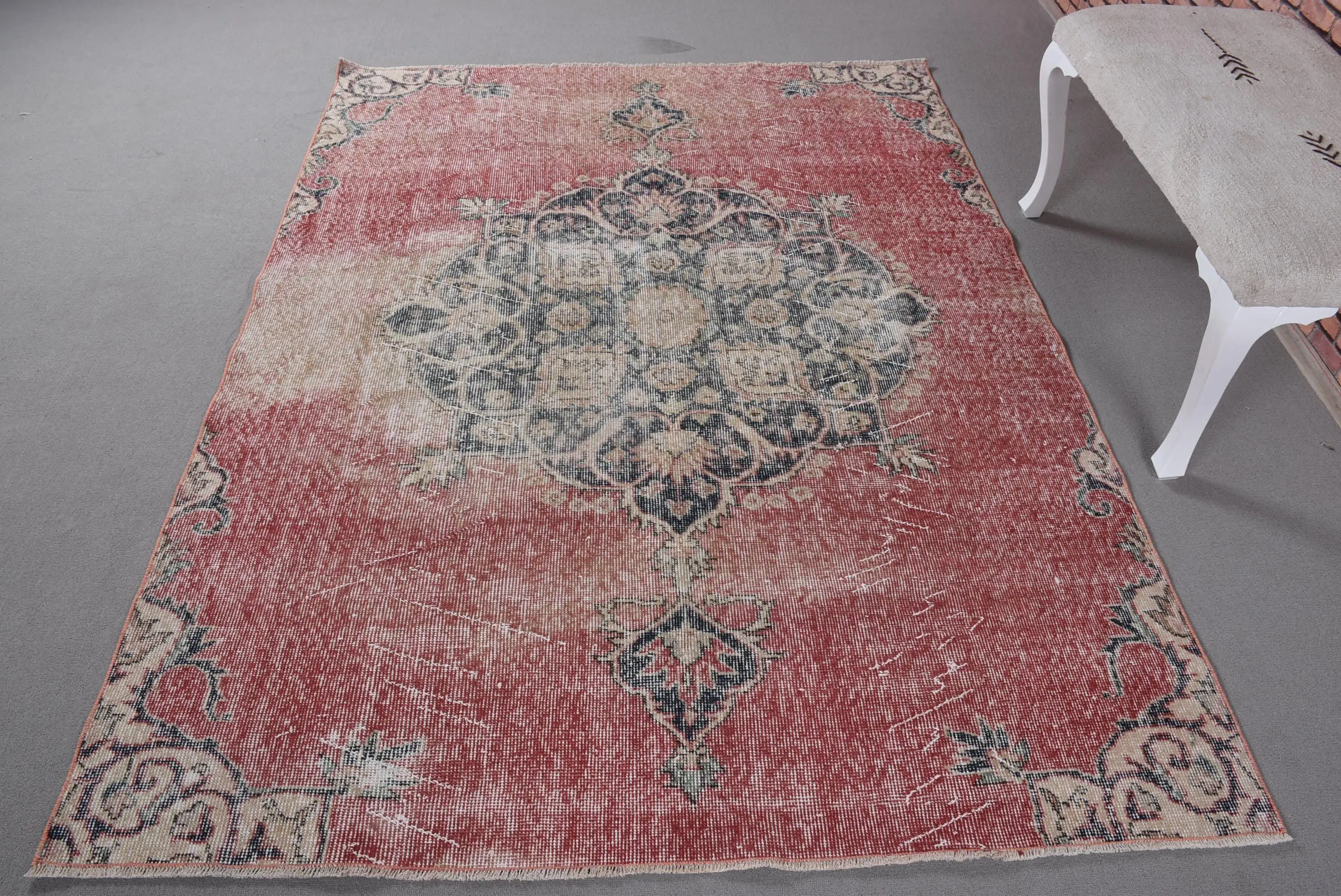 5.3x7.2 ft Turkish Rug, Vintage Area Rug, Red Blue Ombré Wool Rug - 1