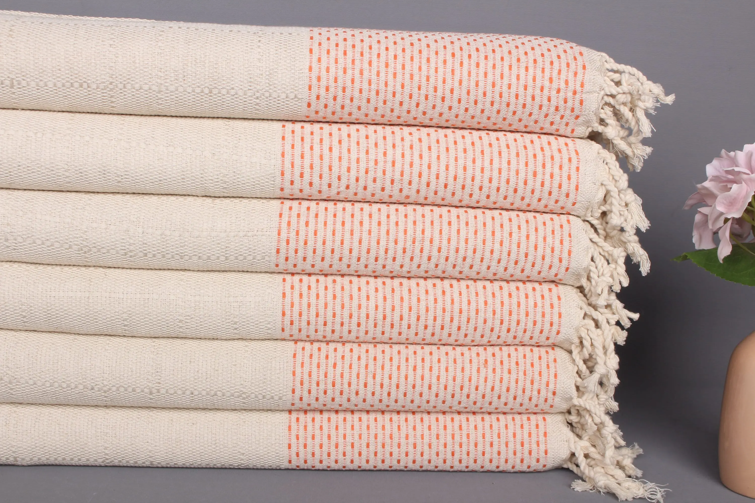 Turkish Tea Towel Polka Dot Hand Towel Orange Beige Cotton 20x40 Inches - 1