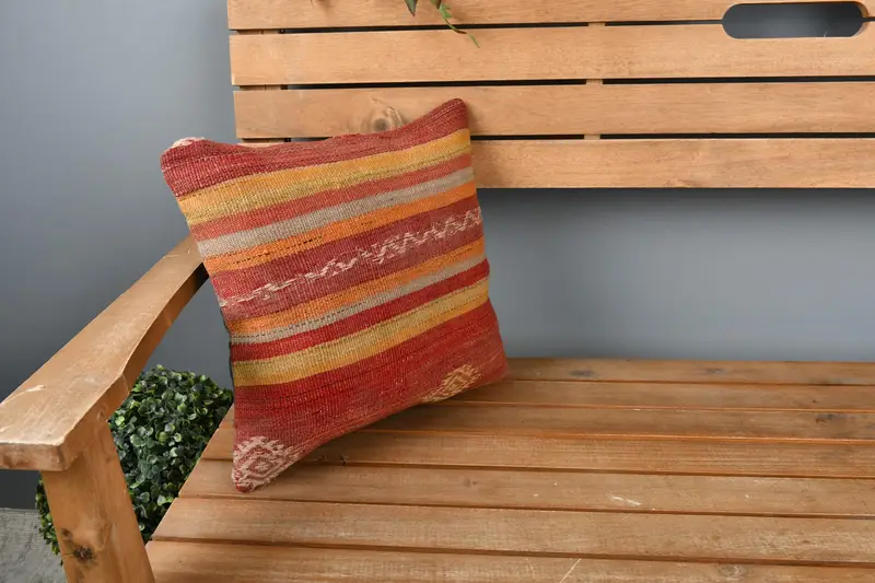 14x14 Red Cushion, Customized Pillow, Interior Designer Pillow, Boho Pillow Sham Cover, Pillow, Throw Kilim Pillow - 1