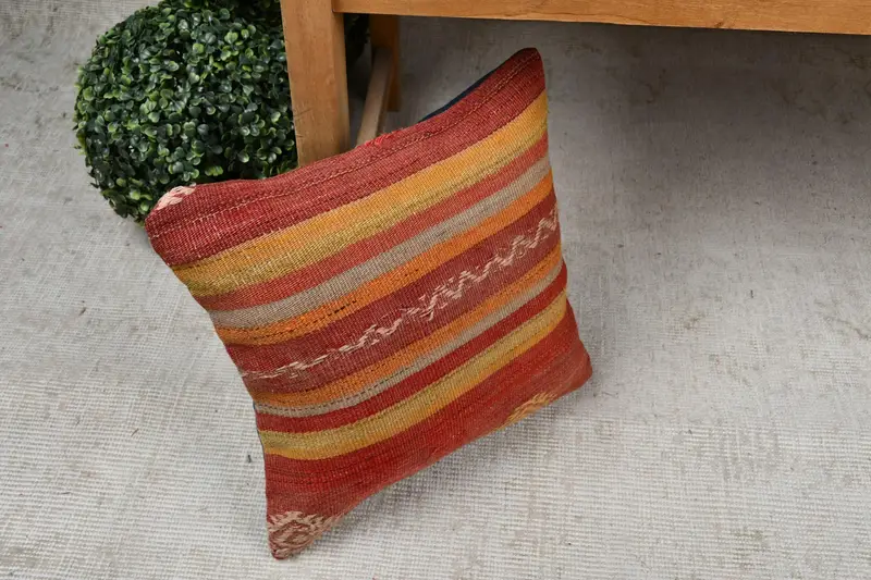 14x14 Red Cushion, Customized Pillow, Interior Designer Pillow, Boho Pillow Sham Cover, Pillow, Throw Kilim Pillow - 7