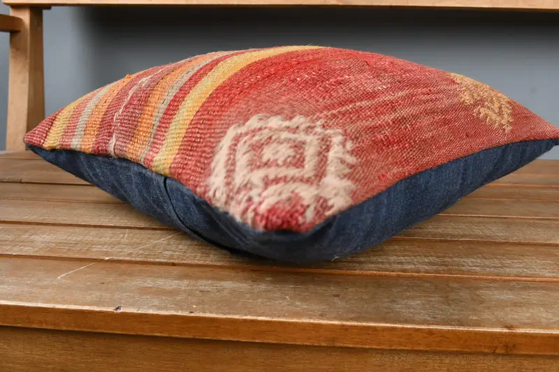 14x14 Red Cushion, Customized Pillow, Interior Designer Pillow, Boho Pillow Sham Cover, Pillow, Throw Kilim Pillow - 4