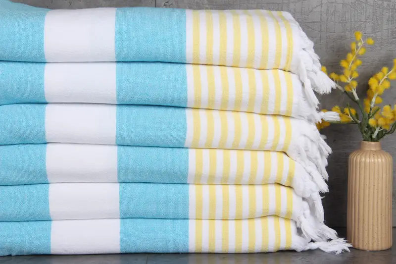 Personalized Turkish Towel Embroidered Turquoise-Yellow 36x67 Inches