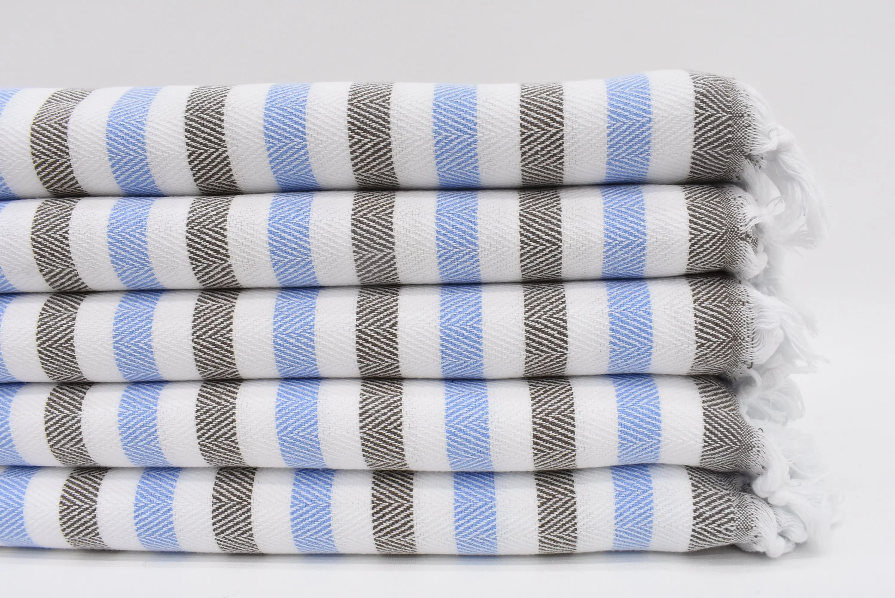 Bridal Shower Gift Turkish Towel Monogram Blue-Brown Stripes, 63x40 Inches - 1