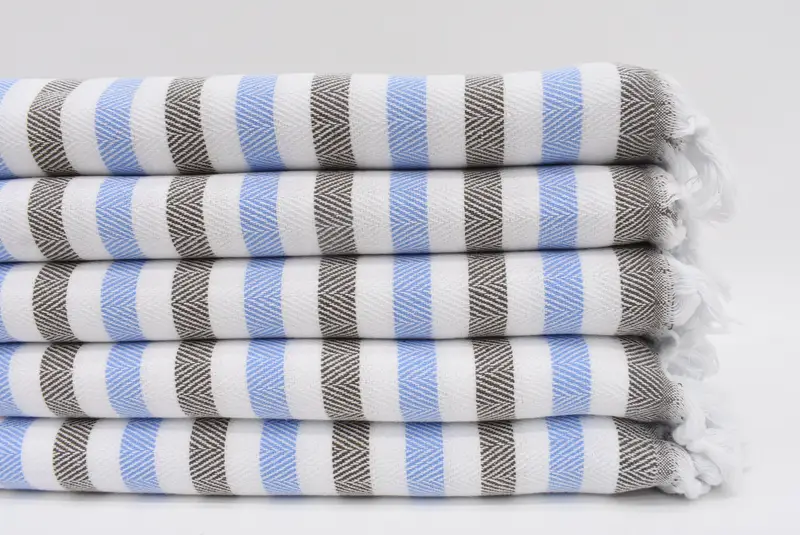 Bridal Shower Gift Turkish Towel Monogram Blue-Brown Stripes, 63x40 Inches
