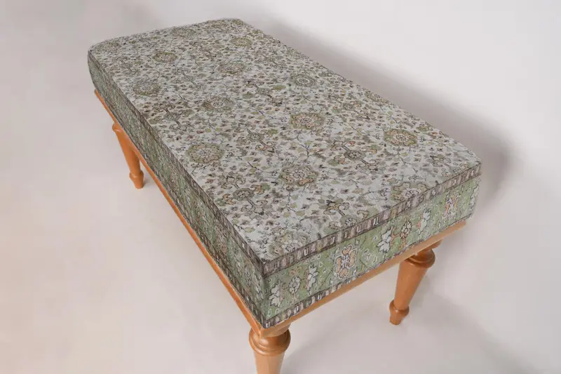Modular Green and Brown Ottoman Set, Kilim-Inspired Wool Blend Ottoman