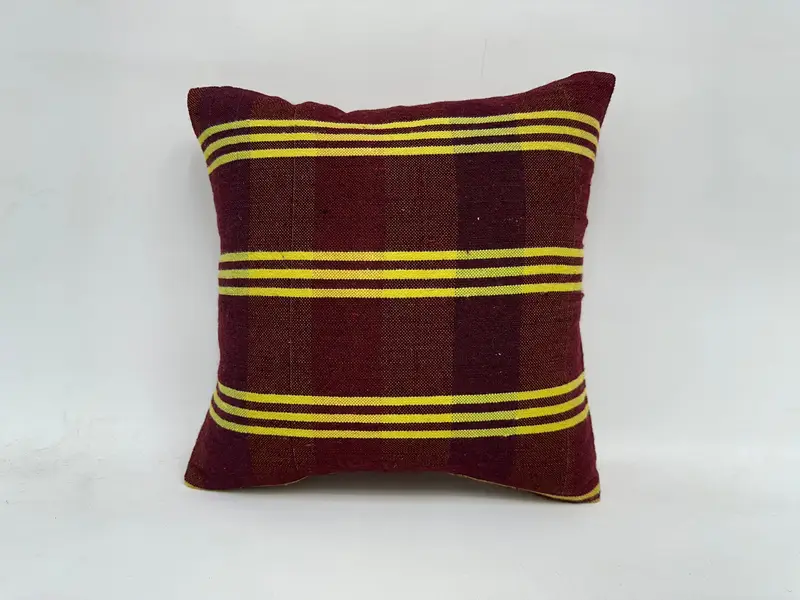 Yoga Pillow Sham, Handmade Pillow Case, Cushion Cover, Kilim Cushion Sham, 16x16 Red Pillow Sham, Boho Pillow Sham Cover, Vintage Kilim Throw Pillow - 1