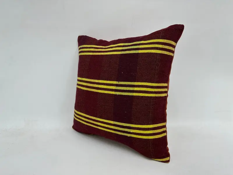 Yoga Pillow Sham, Handmade Pillow Case, Cushion Cover, Kilim Cushion Sham, 16x16 Red Pillow Sham, Boho Pillow Sham Cover, Vintage Kilim Throw Pillow - 4