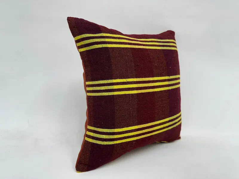 Yoga Pillow Sham, Handmade Pillow Case, Cushion Cover, Kilim Cushion Sham, 16x16 Red Pillow Sham, Boho Pillow Sham Cover, Vintage Kilim Throw Pillow - 3