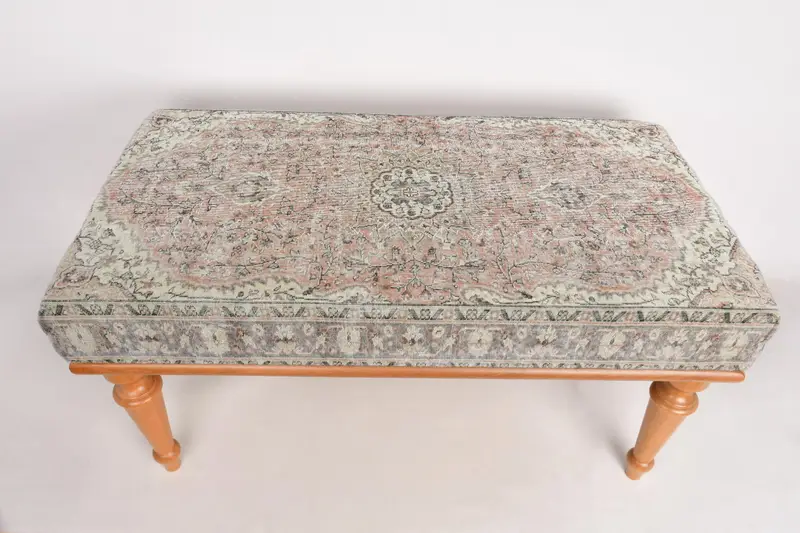 Modular Beige & Pink Ottoman Set, Kilim-Inspired Wool Blend Ottoman