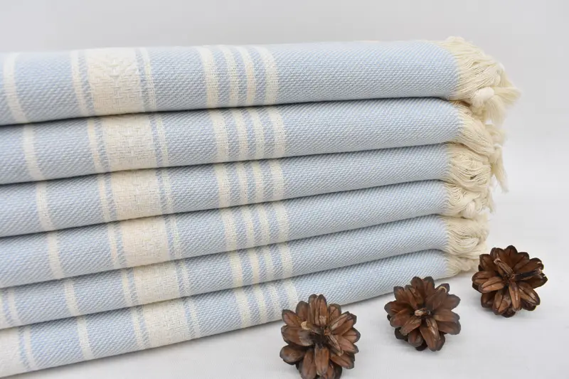 Personalized Beach Towel Organic Cotton Blue Herringbone, 70x40 Inches