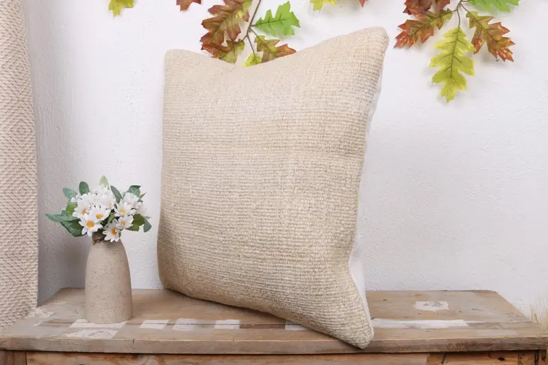 Muted Pillow Cover, Pillow Sham, 18x18 Beige Pillow Cover, Boho Pillow Sham Cover, Turkish Pillow, Bench Pillow, Pillow for Sofa - 4
