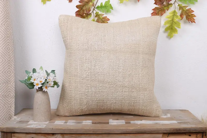 Muted Pillow Cover, Pillow Sham, 18x18 Beige Pillow Cover, Boho Pillow Sham Cover, Turkish Pillow, Bench Pillow, Pillow for Sofa - 1