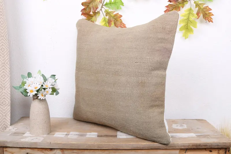 18x18 Beige Pillow Sham, Interior Designer Pillow, Lounge Throw Cushion, Pillow, Lounge Throw Pillow Case, Vintage Kilim Pillow, Gift Pillow - 4
