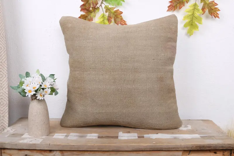 18x18 Beige Pillow Sham, Interior Designer Pillow, Lounge Throw Cushion, Pillow, Lounge Throw Pillow Case, Vintage Kilim Pillow, Gift Pillow - 1