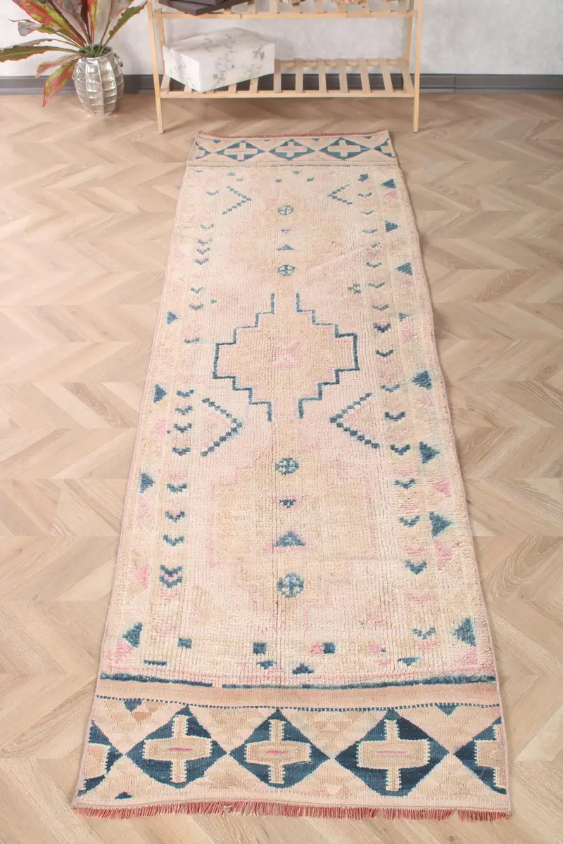 Türk Herki Runner Halısı 2.6x9.4 ft (80x285 cm), Vintage Mavi Fas Halısı - 1