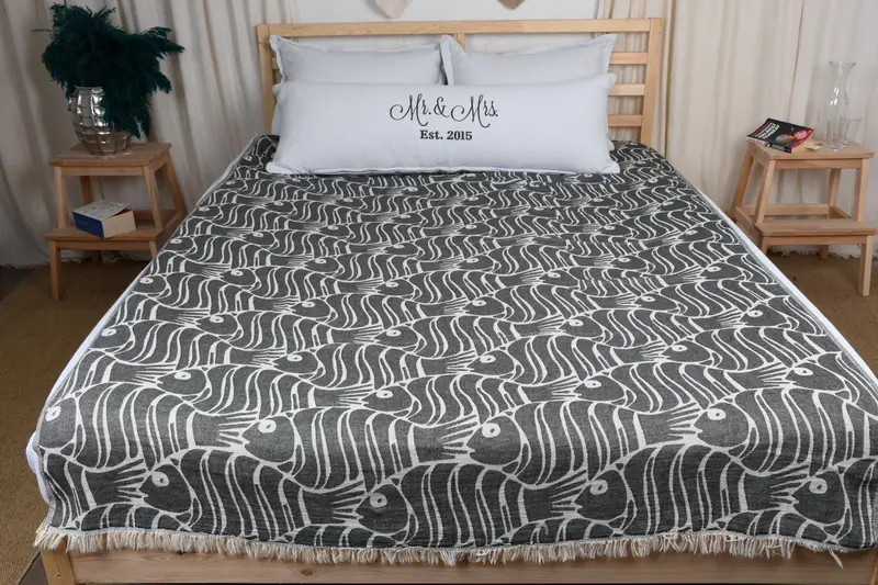 Organic Throw, Bridesmaid Gifts, Bedspread, 70x60 Cotton Fish Design Towel, Bachelorette Party Items, Maid Of Honor Gift, Throw Blanket Couch - 5