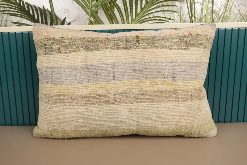 Turkish Gift Purple Pillow, Striped Wool Seasonal Decor Anniversary Gift Cushion - 1